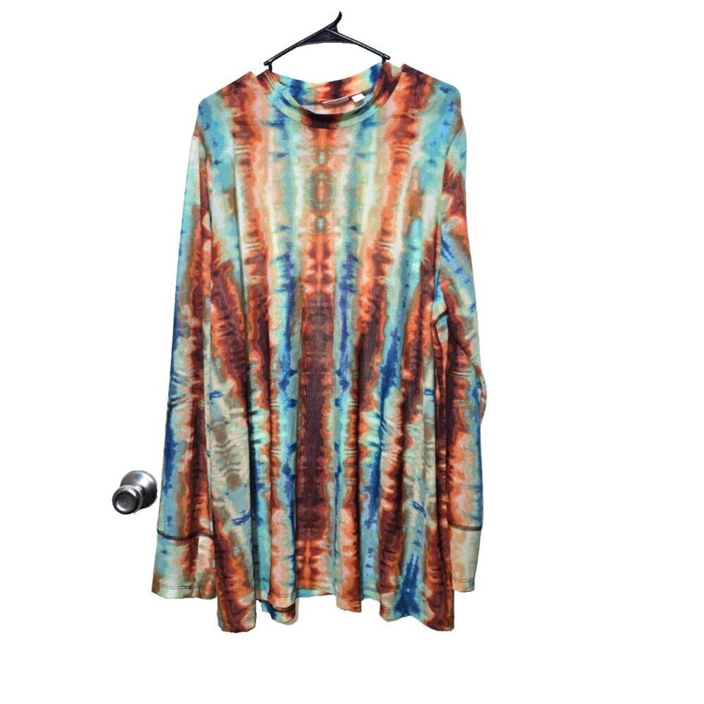 LOGO Layers Sheer Mesh Top 4X Tie-Dye Stretch Maximalist Boho Artsy Thumbholes